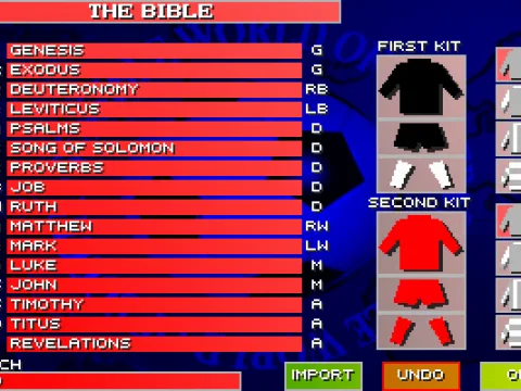 
											There's some really crazy custom teams already included in the game such as this one based on The Bible!