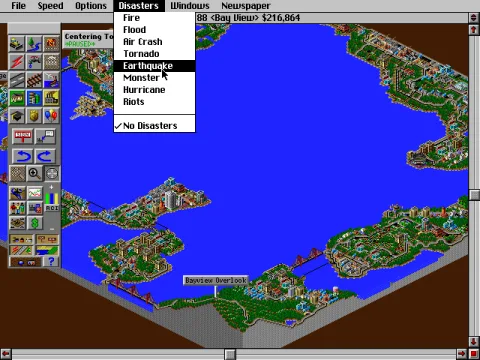 
											This is the city of Bay View. It's one of the winning entries from Maxis' 1994 city creation contest.