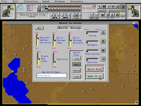 
											Setting parameters to make a custom world.