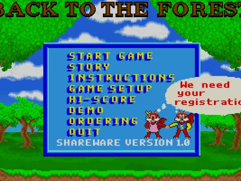 
											The game's menu, shareware version