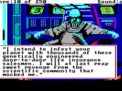 
											The evil Vohaul tells you about his sinister plan!..