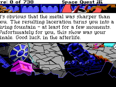 
											One of the elaborate death messages early in the game