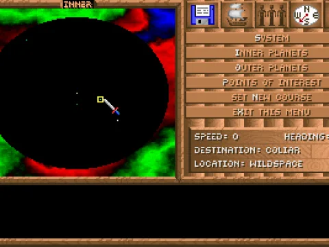 
											Navigation Screen - here you can set a course to a designated planet or area of space, which you can use to