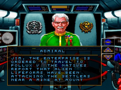 
											Starfleet Command debriefs you on your first mission.