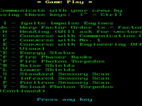 
											They keyboard commands to interact with your crew and ship. Again, note them down because there's no way to bring up this help screen during the game.