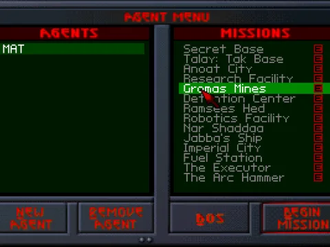 
											Selecting missions (though only up to the last one you've reached).