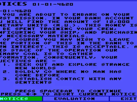 
											Your mission: Seek out and explore strange new worlds... I think I've heard this somewhere before... (EGA/Tandy)
