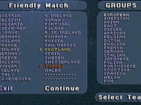 
											There are many national and international teams of choose from in Striker '95.