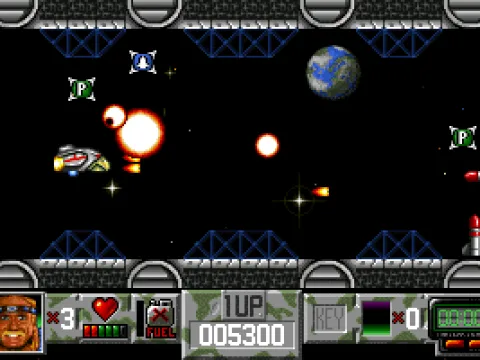 
											First level: a space shooter. The spiky things are extras.