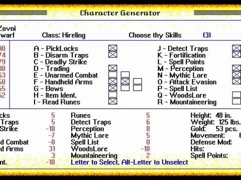 
											Character creation (skill assignment)