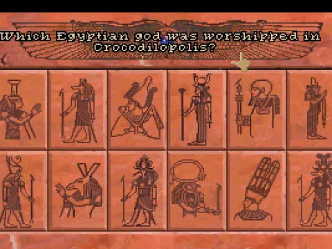 
											The floppy disk version has copy protection! But of course! You need to have some knowledge of Egyptian gods, which you should anyway!