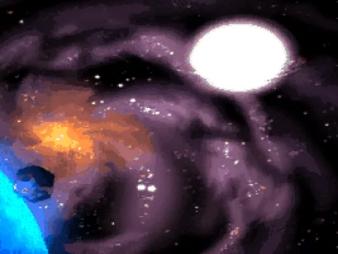 
											A cutscene showing the flight towards the mysterious planet