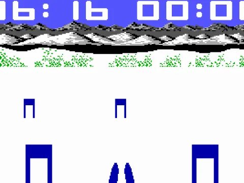 
											Downhill skiing...don't crash into the gates! (EGA/MCGA/Tandy)