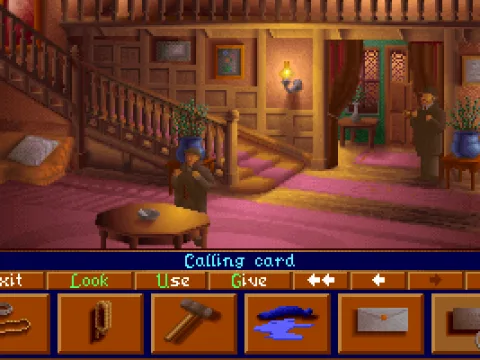 
											Holmes adds a calling card to his inventory (bottom of screen).