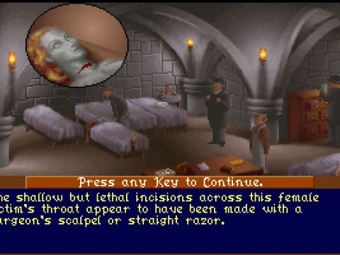 
											Holmes studies corpses at the morgue.