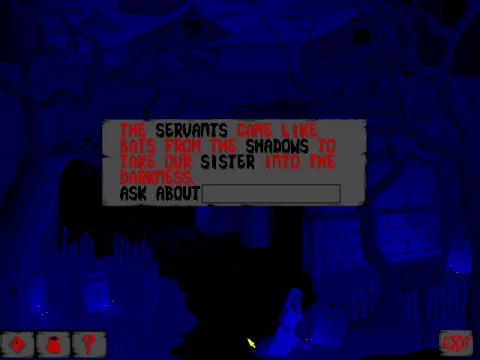 
											Conversation uses a keyword system. Enter the words in black to get further responses.