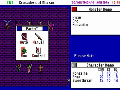 
											The Party menu in battle lets you choose between automatic computer-controlled fighting or manual fighting