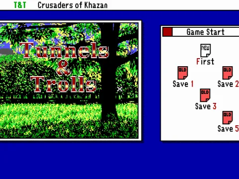 
											The title screen lets you start a new game or load from five save slots