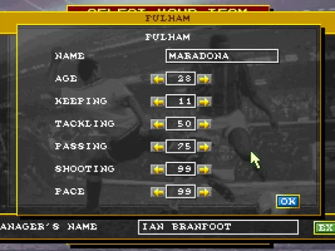 
											Editing a player (yes, you can make a players all with 99 ratings)