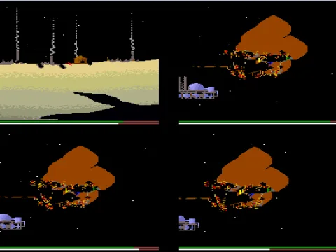 
											Three players in a messy situation after a missile, claybomb and flammable materials