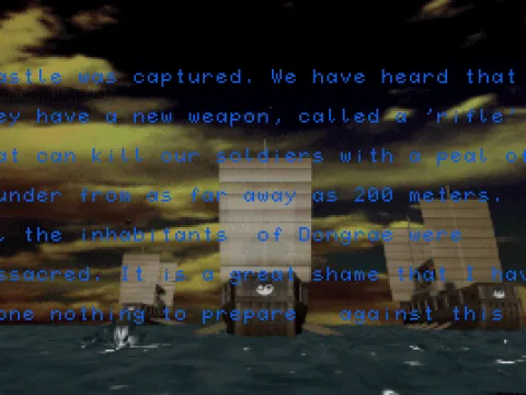 
											Each mission briefing in the game has its own background image, displaying various events during the Japanese invasion.