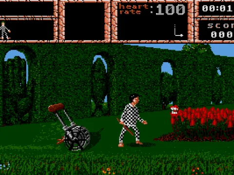 
											If you take too long fighting the flowers, the lawnmower from hell attacks...