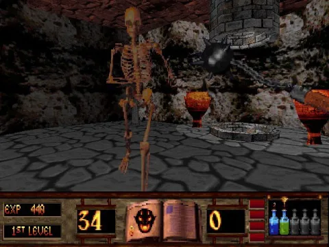 
											Taking on a skeleton with a morning star.