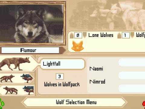 
											The wolf selection screen.