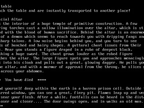 
											Zork III contains a sneak peak of Infocom's next game - Enchanter... However, you have to pay with your life to see it!