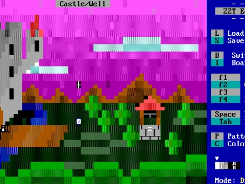 
											A screenshot from the 1999 ZZT game, Magic Land Dizzy.