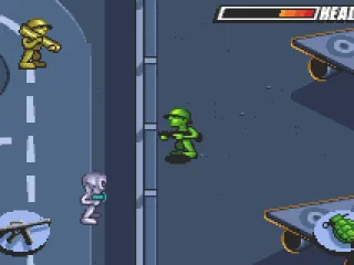 
											Two new types of enemy appear an alien and a rocket launcher totting tan soldier