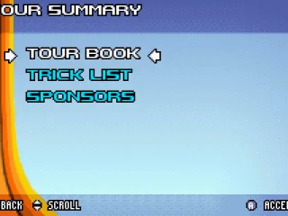 
											Tour Summary menu