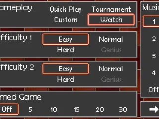 
											Game parameters menu