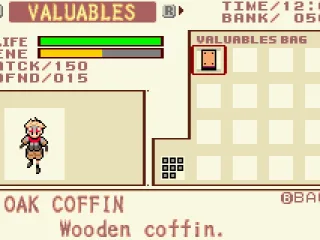 
											Inventory; the coffin has probably to do with the character's suggested name, Django.