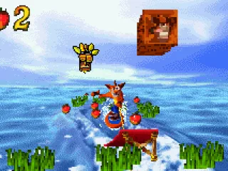 
											Using his wakeboard, Crash must head up the ramp to get-break a Crash Crate.