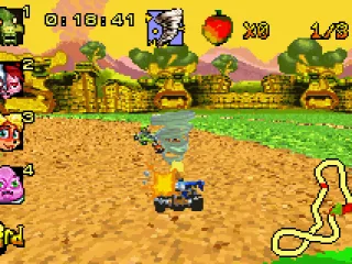 
											Coco Bandicoot launches a tornado to attack the pilots and try improve her race position.