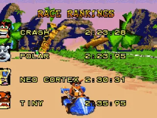 
											Race results display.
