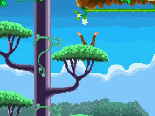 
											George climbs through the canopy