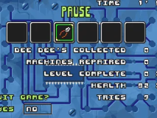 
											The pause screen also gives information about the level.
