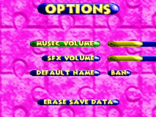 
											Options screen.