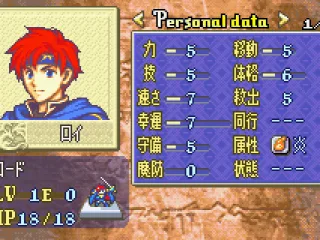 
											This is the initial stats of Roy, your main protagonist