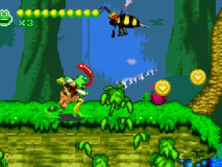 
											Frogger has a great weapon at his disposal.... his tongue!