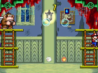 
											In Donkey Kong 3, you need to use bubbles to get the fire or ghost over to hit Donkey Kong before he can do the same to you