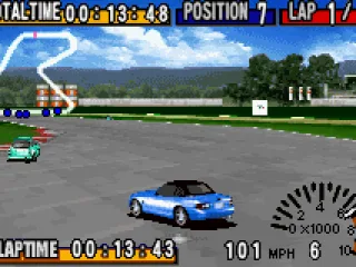 
											Gameplay shot, with a Mazda MX-5 Miata running on the Hornet circuit.