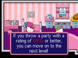 
											Party Time mode. Hostess in Training - Help Kitty plan a party for two in the Playroom!