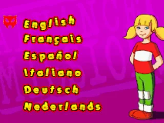 
											Language selection screen exclusive to the European version, featuring Penny/Sophie