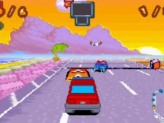 
											Ramps like this are scattered almost all over the track, either to get a power-up box or to jump thru places like this one