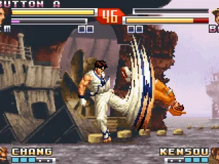 
											With a fast and massive kick, Kim is almost connecting in Bao the 2nd hit of his move Comet Crusher.