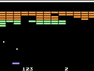 
											Breakout: breaking the blocks beneath the bouncing ball unleashes it giving you 2 balls to bounce.