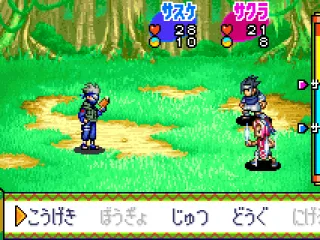 
											Each character has a face off against Kakashi at the start of the game. Battle UI is much more traditional than the DS version.